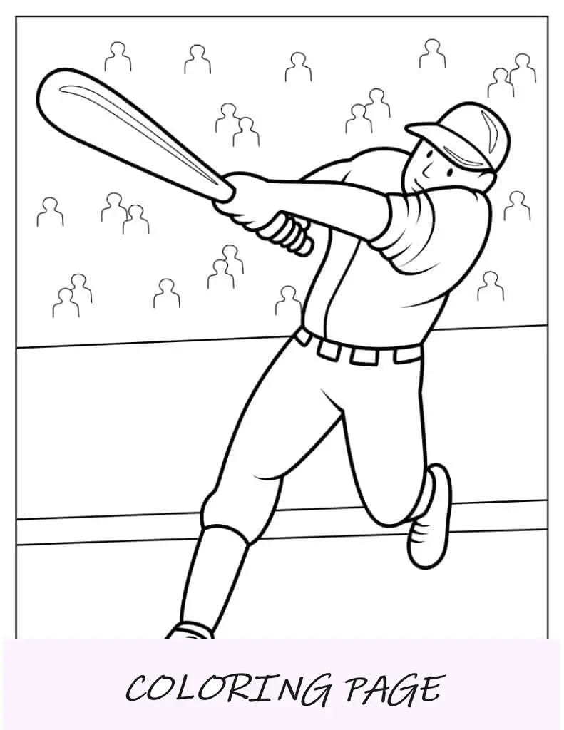 Página para colorir de jogador de beisebol fazendo home run para crianças