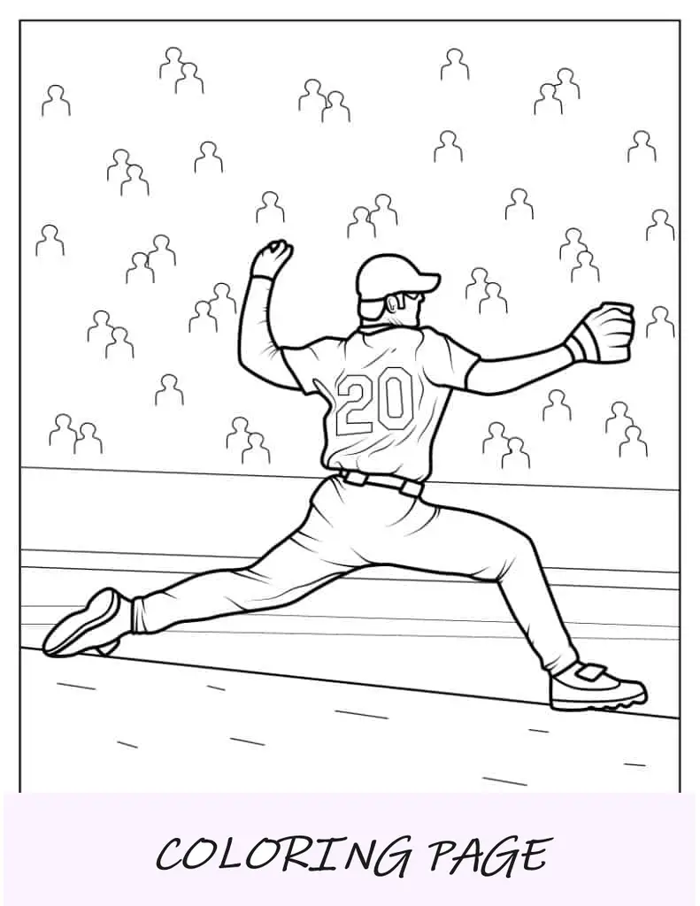 Página para colorir de arremessador de beisebol