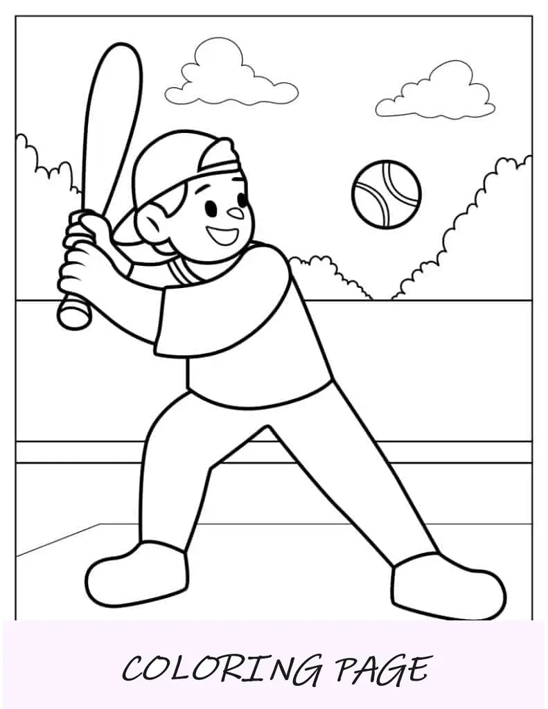 Página para colorir fácil de beisebol para crianças