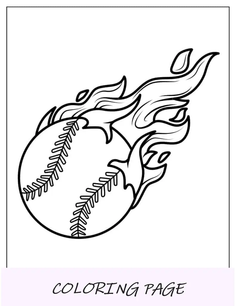 Beisebol flamejante para colorir para crianças