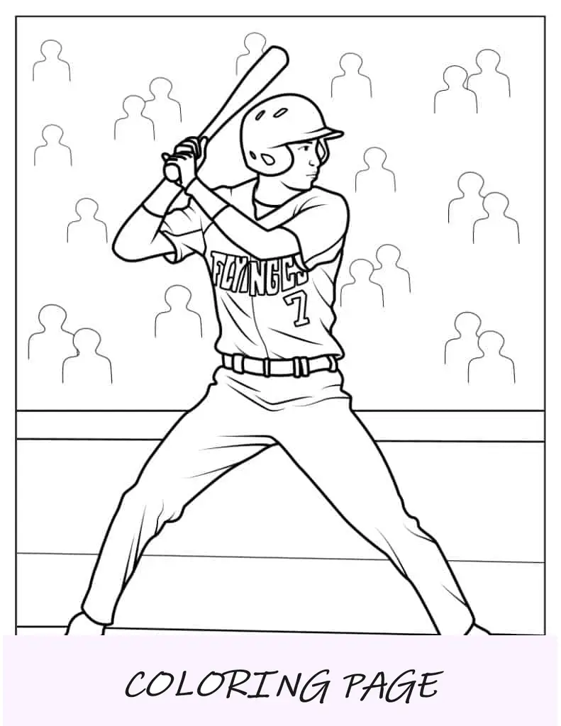 Página para colorir de jogador de beisebol pronto para rebater