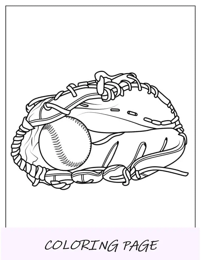 Página para colorir de uma bola de beisebol e uma luva