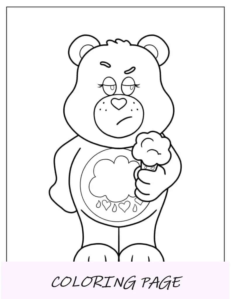 Orso scontroso che tiene il cono gelato da colorare per i bambini