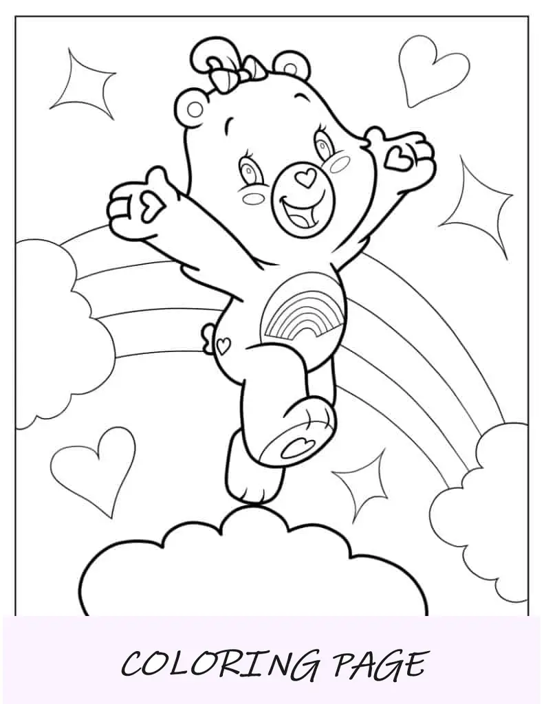 Pagina da colorare di Cheer Care Bear che salta di gioia