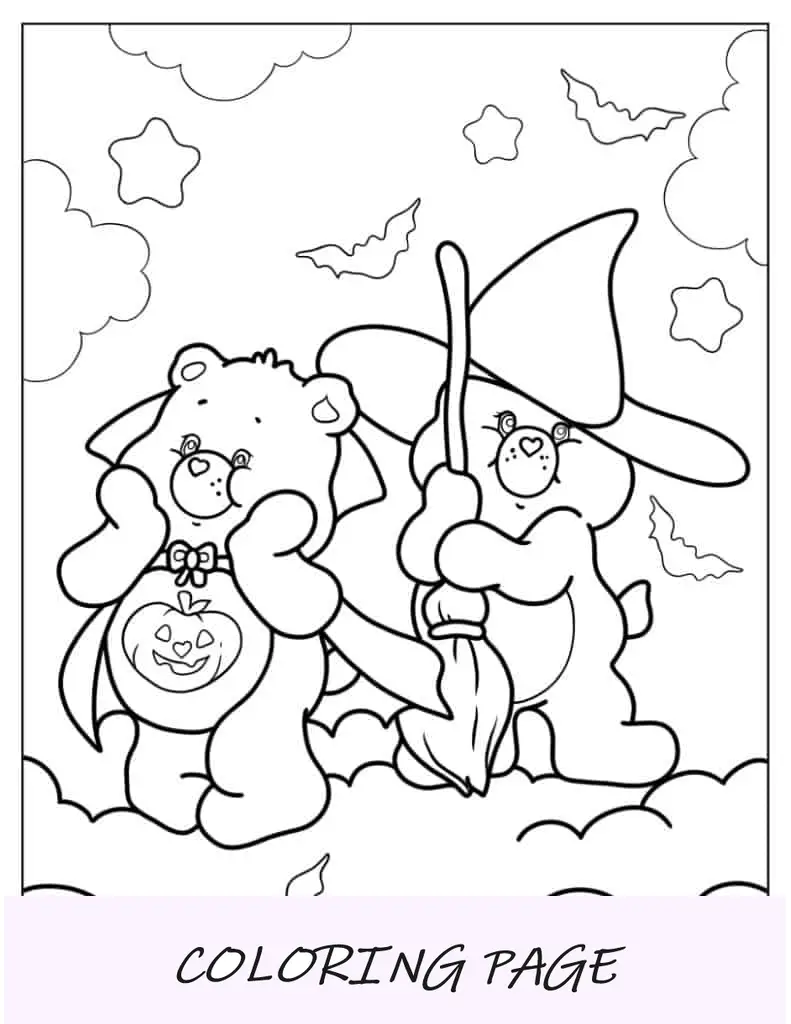 Orsi di cura del vampiro e della strega sulla pagina da colorare di Halloween