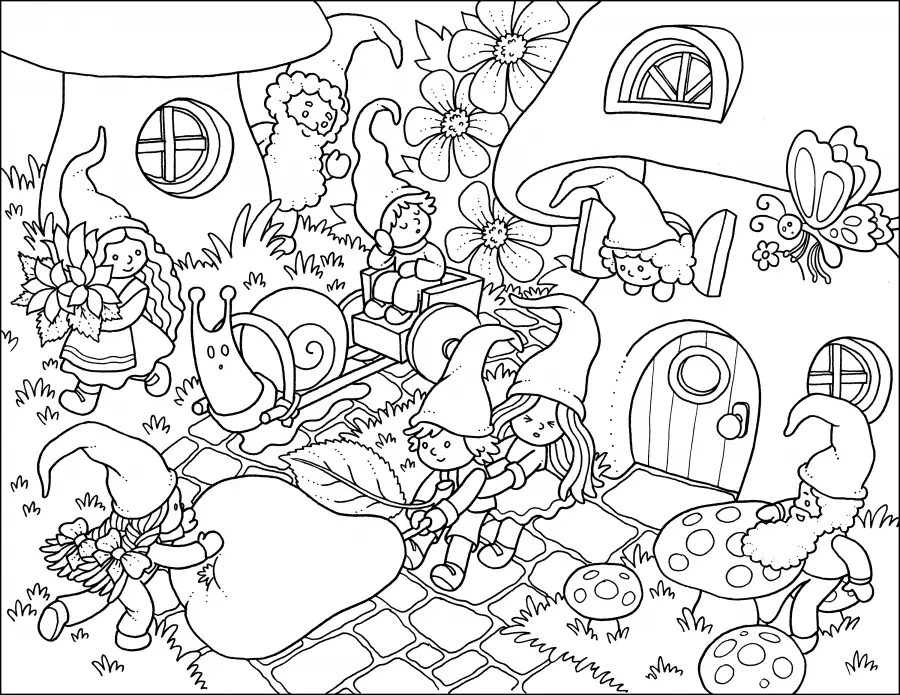 Gnome Village Coloring Page
