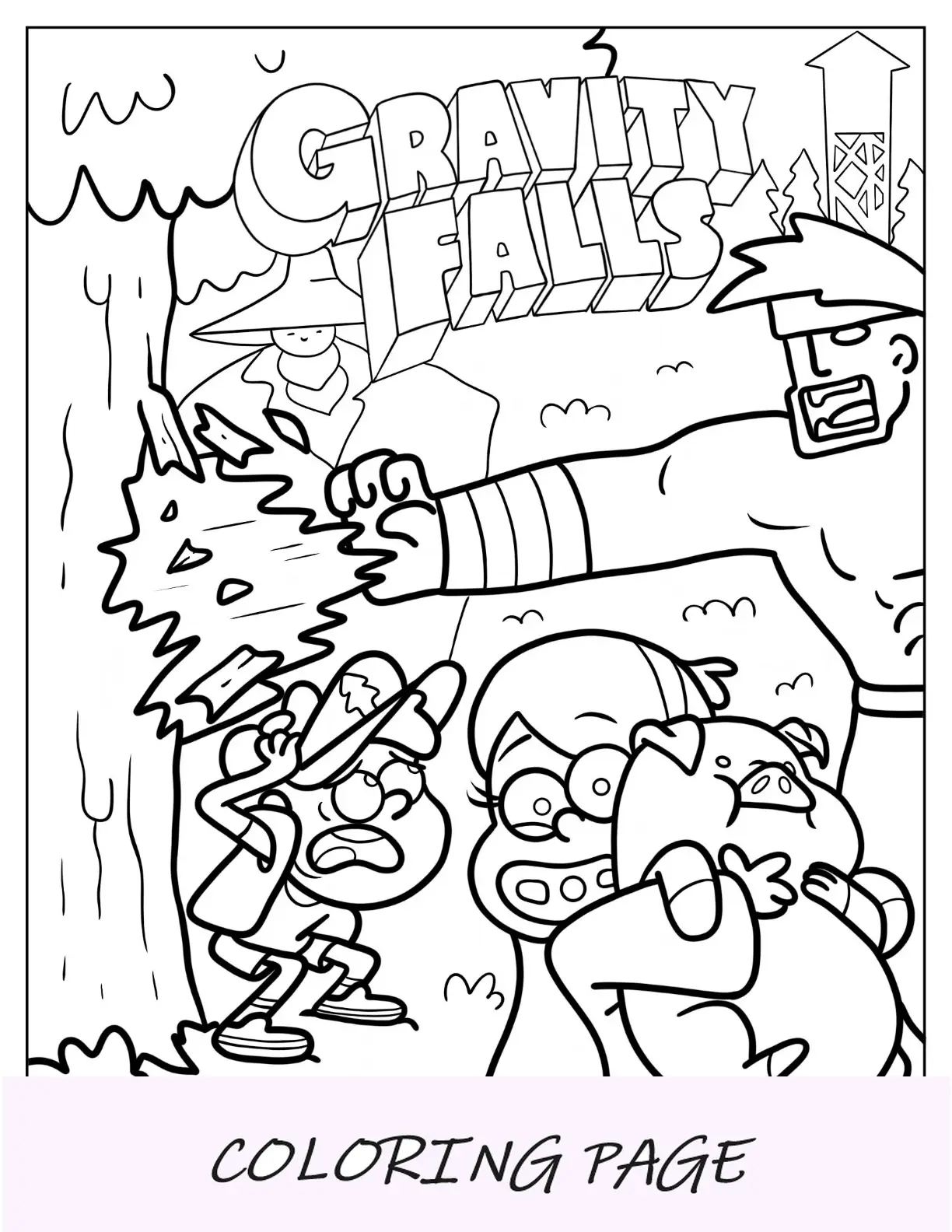 Gravity Falls Dipper e Mabel che scavalcano il piede gigante Foglio da colorare