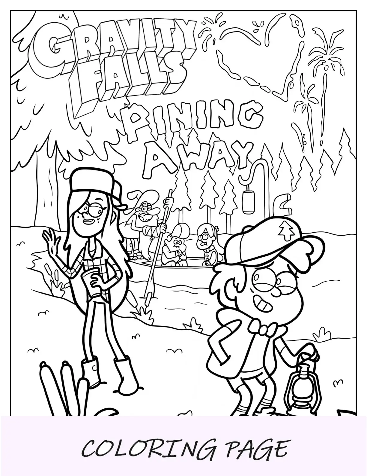 Foglio da colorare con i personaggi di Gravity Falls a pagina intera