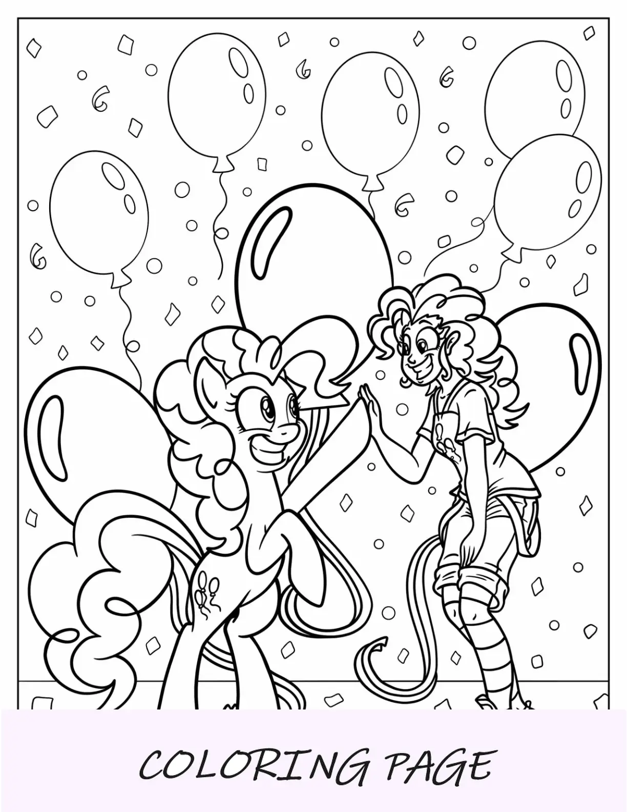 Página para colorir Pinkie Pie High Fiving Equestria versão para meninas
