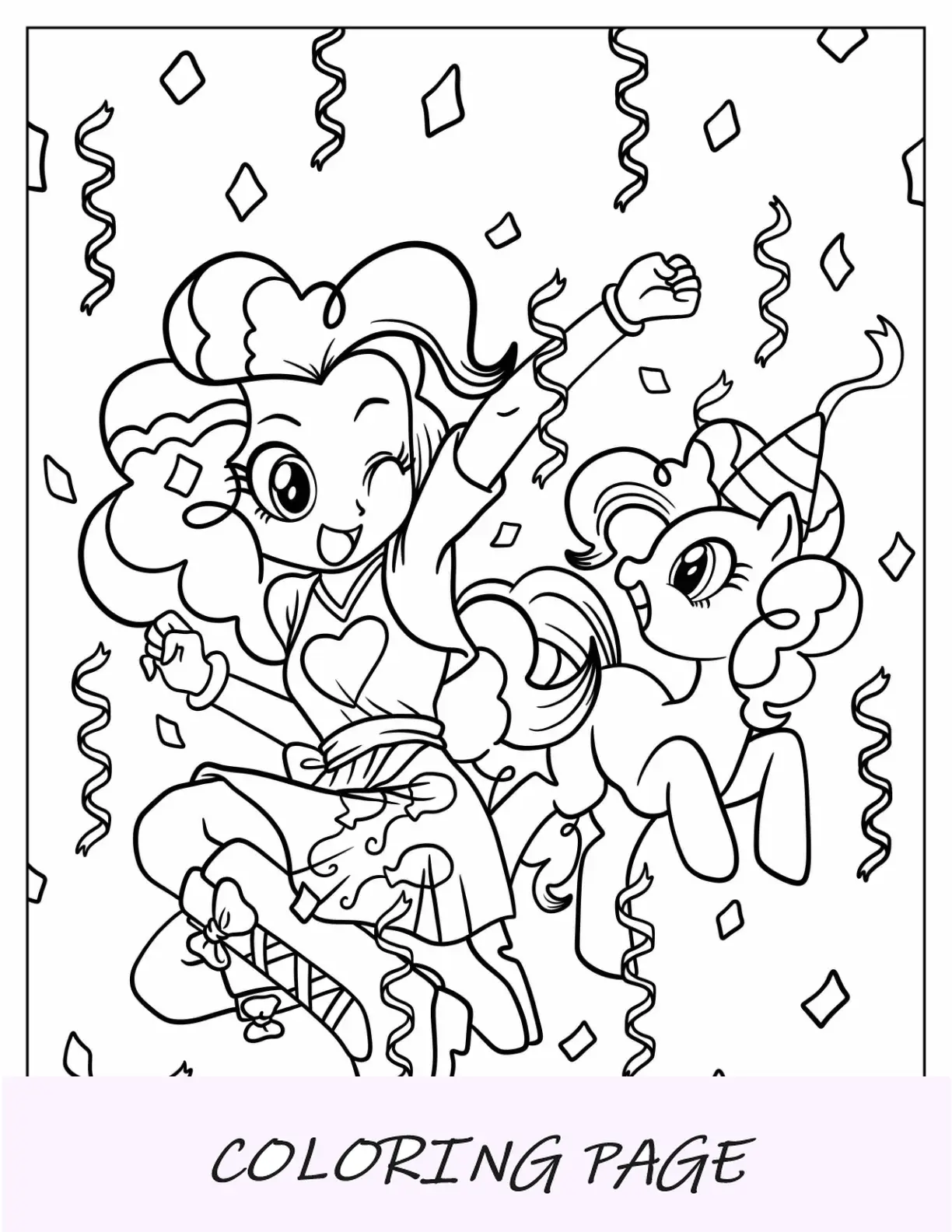 Página para colorir Pinkie Pie de Equestria Girls com Pony Pinkie Pie