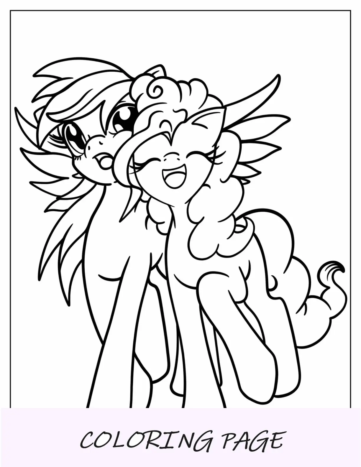 Página para colorir fácil de Rainbow Dash com Pinkie Pie para crianças