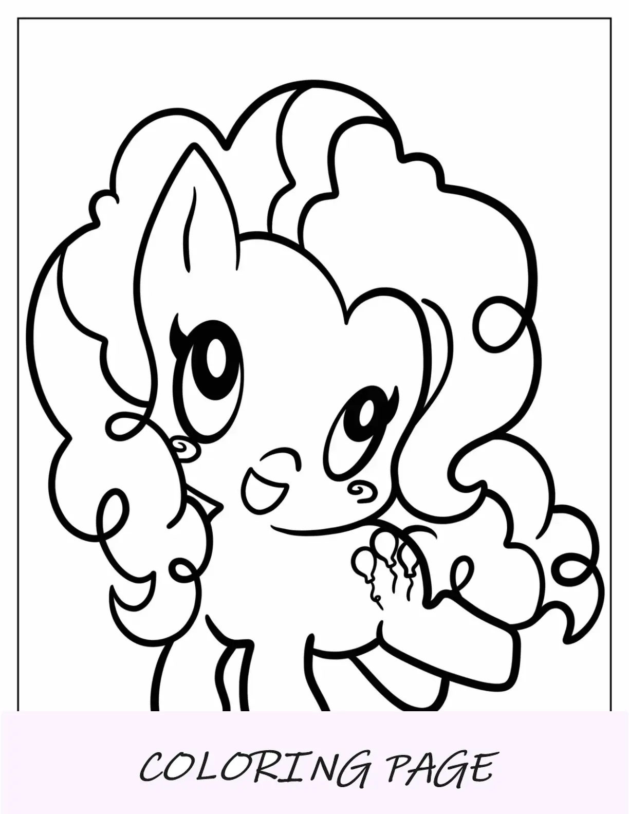 Página para colorir fofa de Chibi Pinkie Pie para crianças em idade pré-escolar