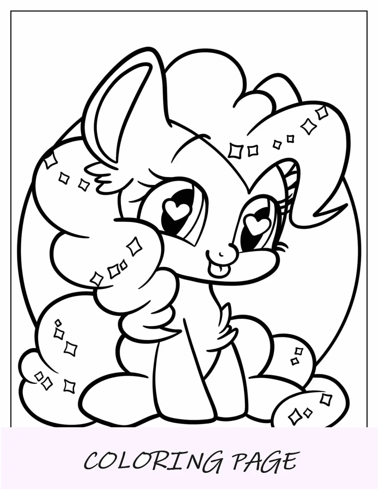 Página para colorir Kawaii Pinkie Pie para crianças em idade pré-escolar