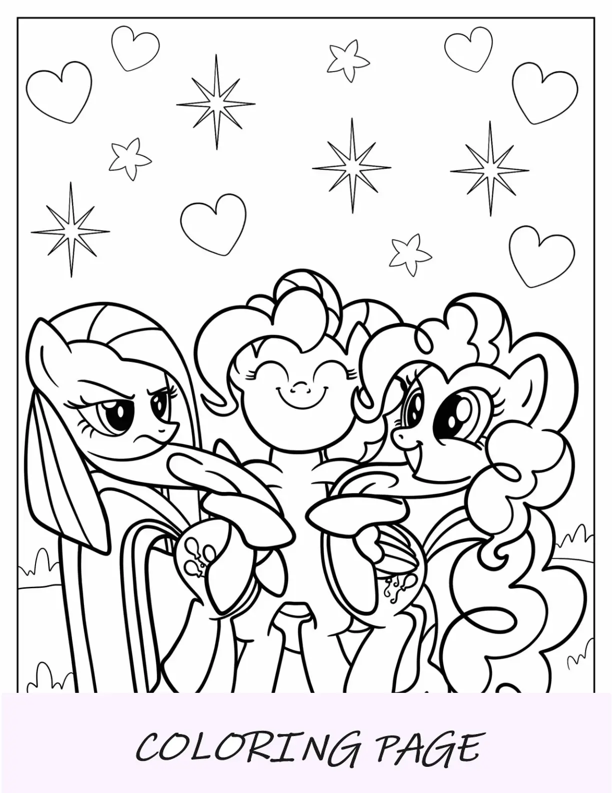 Página para colorir Pinkie Pie de Trinity Pie abraçando