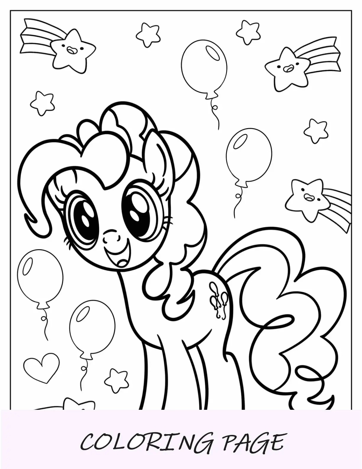 Página para colorir de Baby Pinkie Pie com fundo de balão