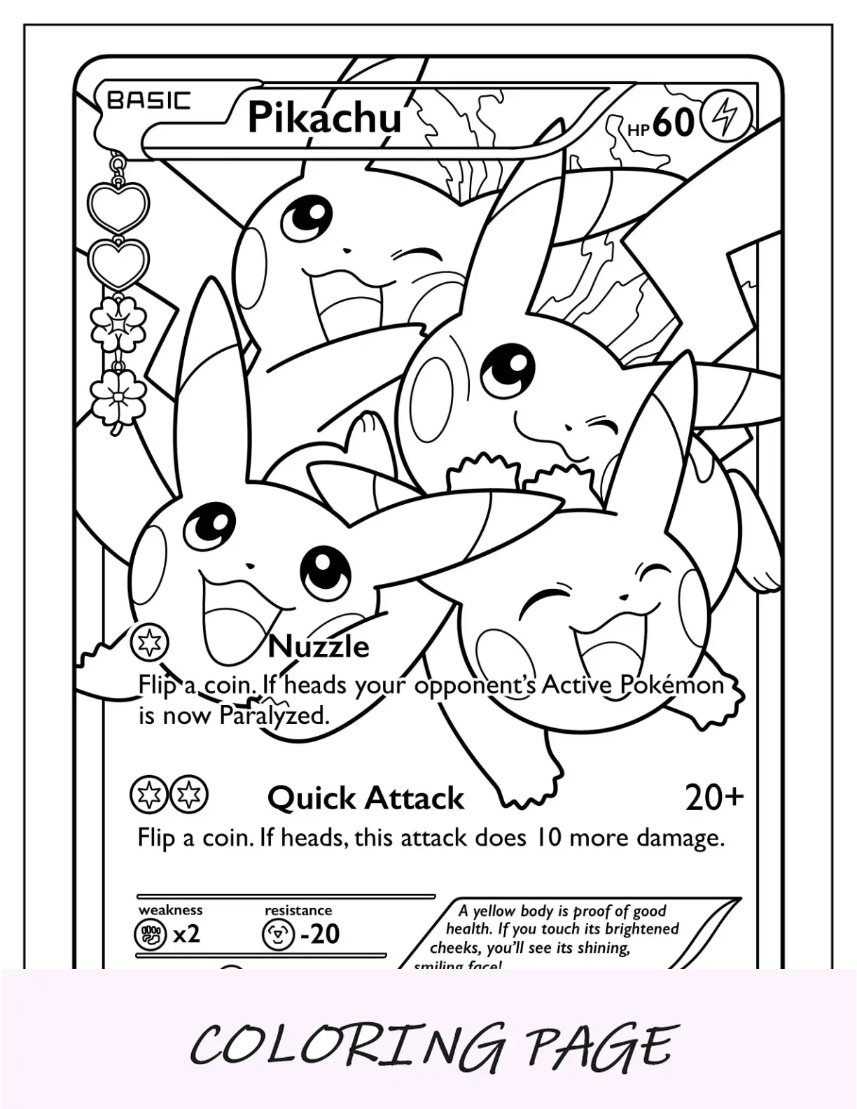 Página para colorir de cartas Pokémon Pikachu Nuzzle