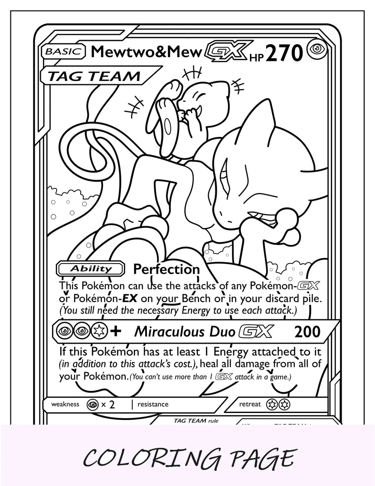 Página para colorir de Mewtwo e Mew Miraculous Duo