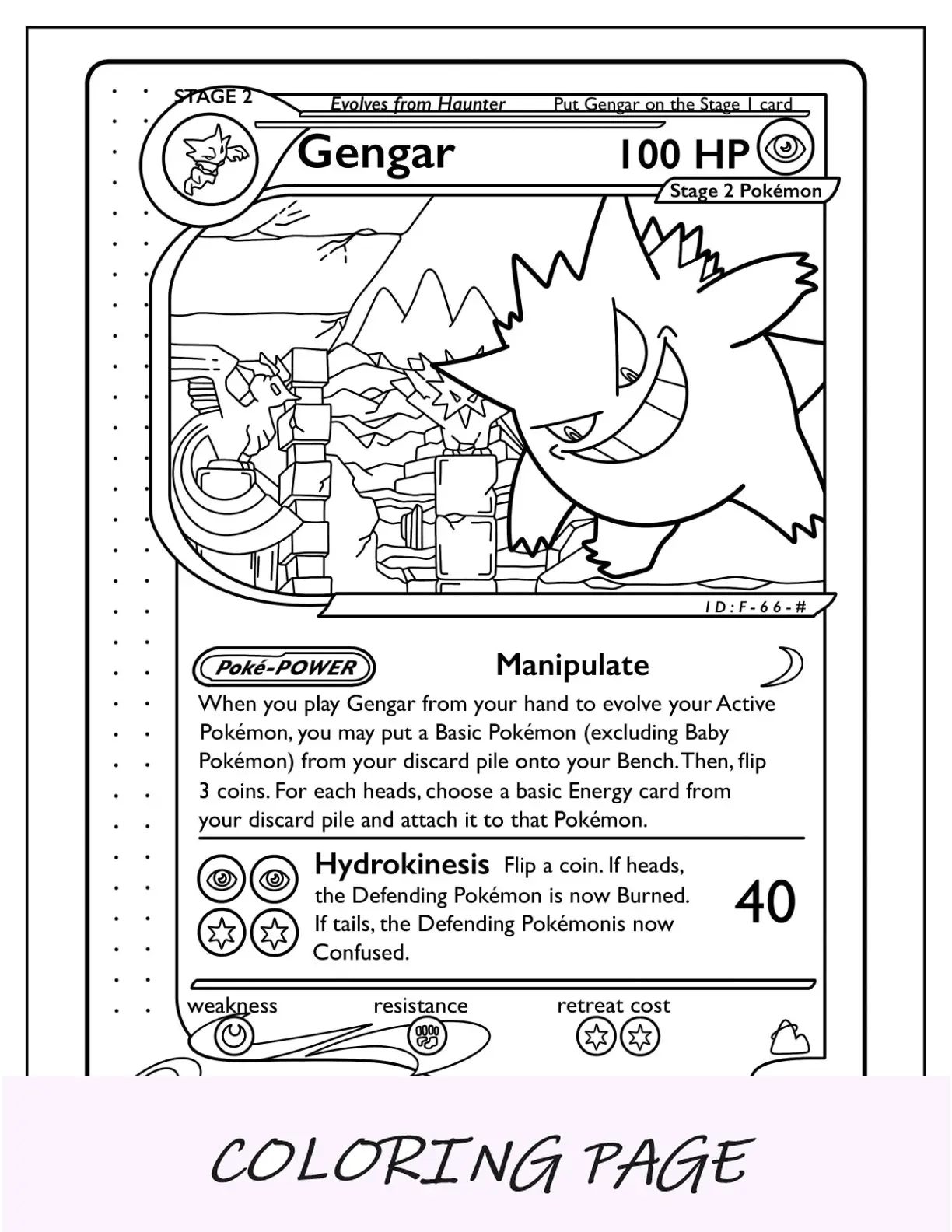 Página para colorir de cartão Pokémon Manipular Gengar