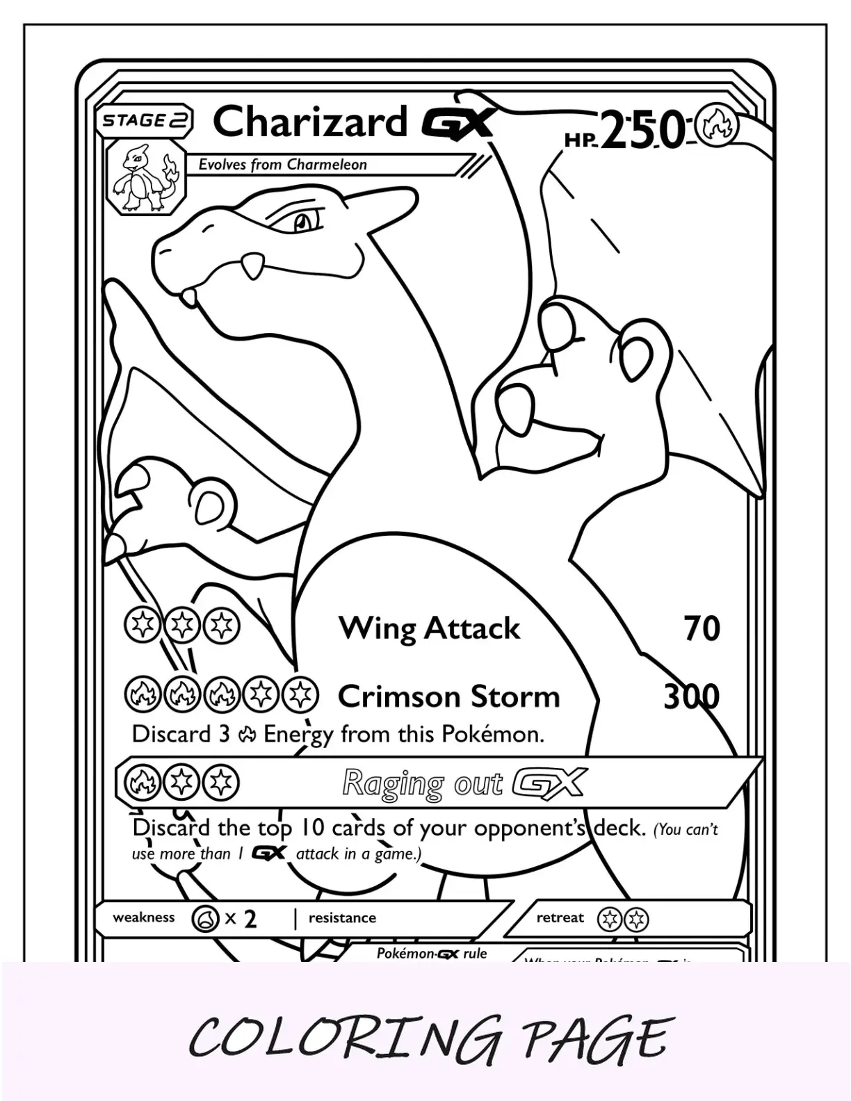 Página para colorir de cartas Pokémon Charizard Wing Attack