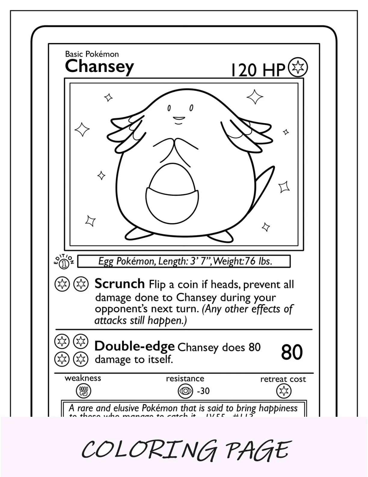 Página para colorir de cartas Pokémon Chansey Scrunch