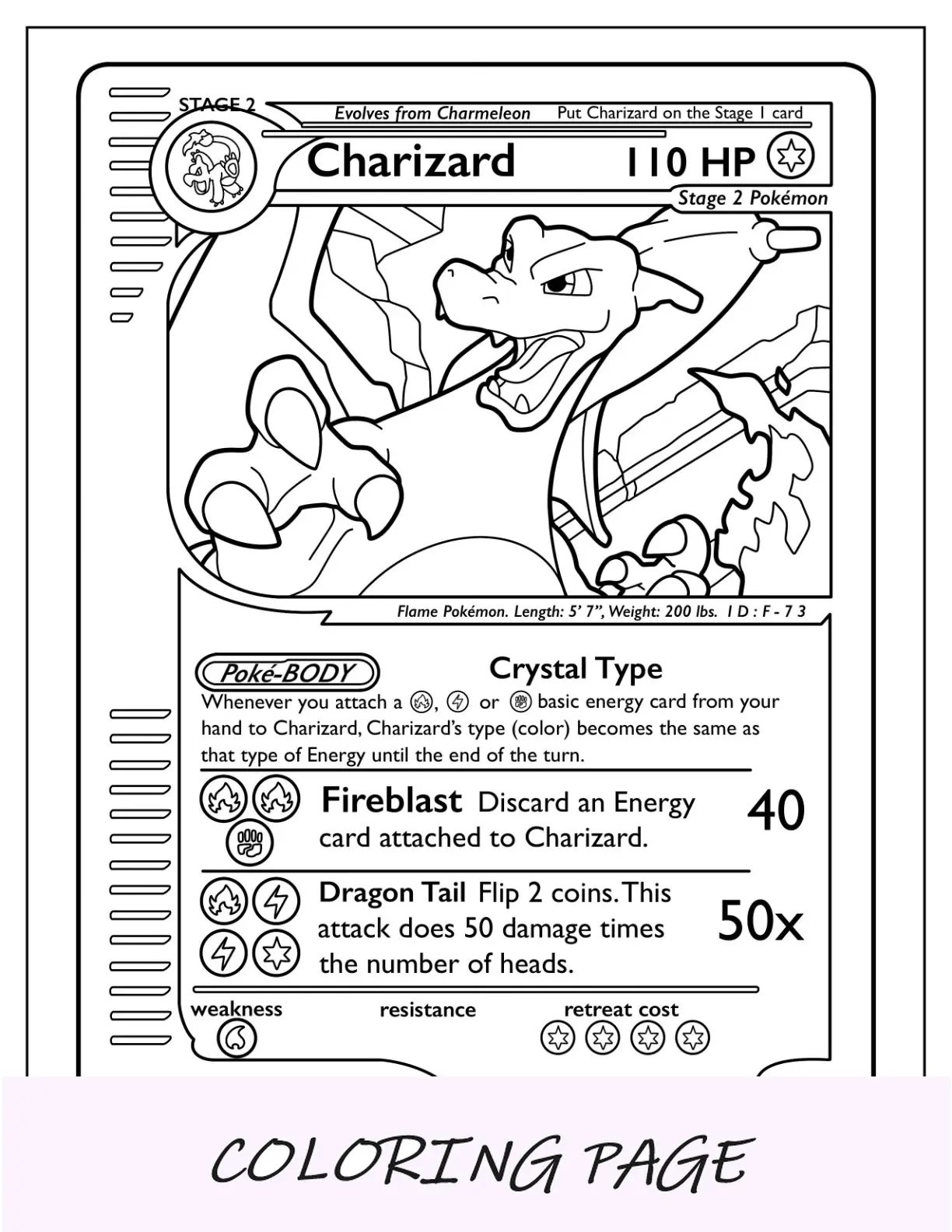 Página para colorir de cartas Pokémon Charizard Fireblast