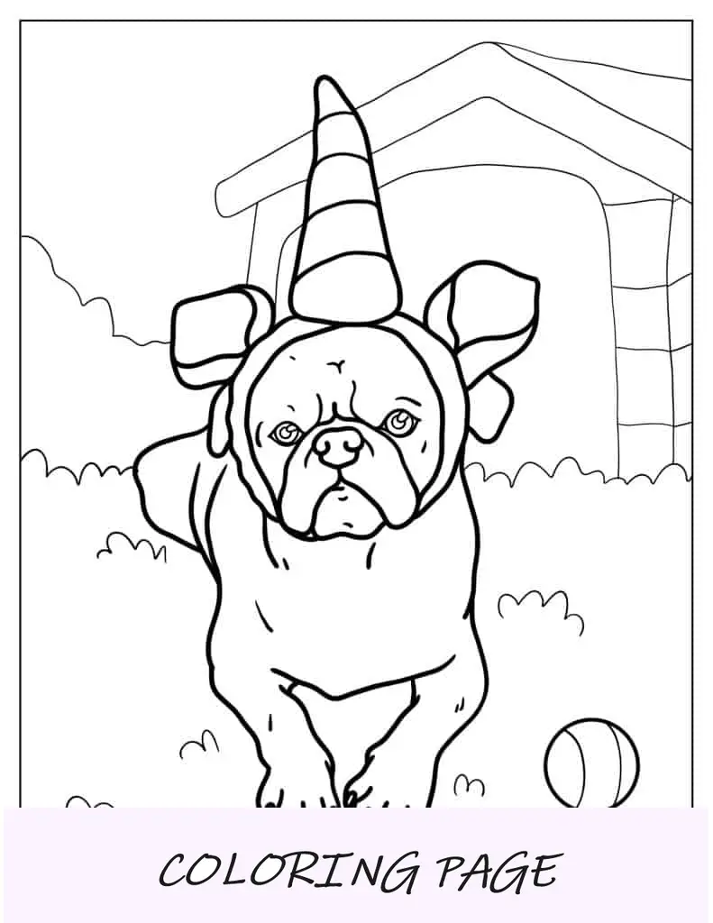 Pug con cuerno de unicornio para colorear