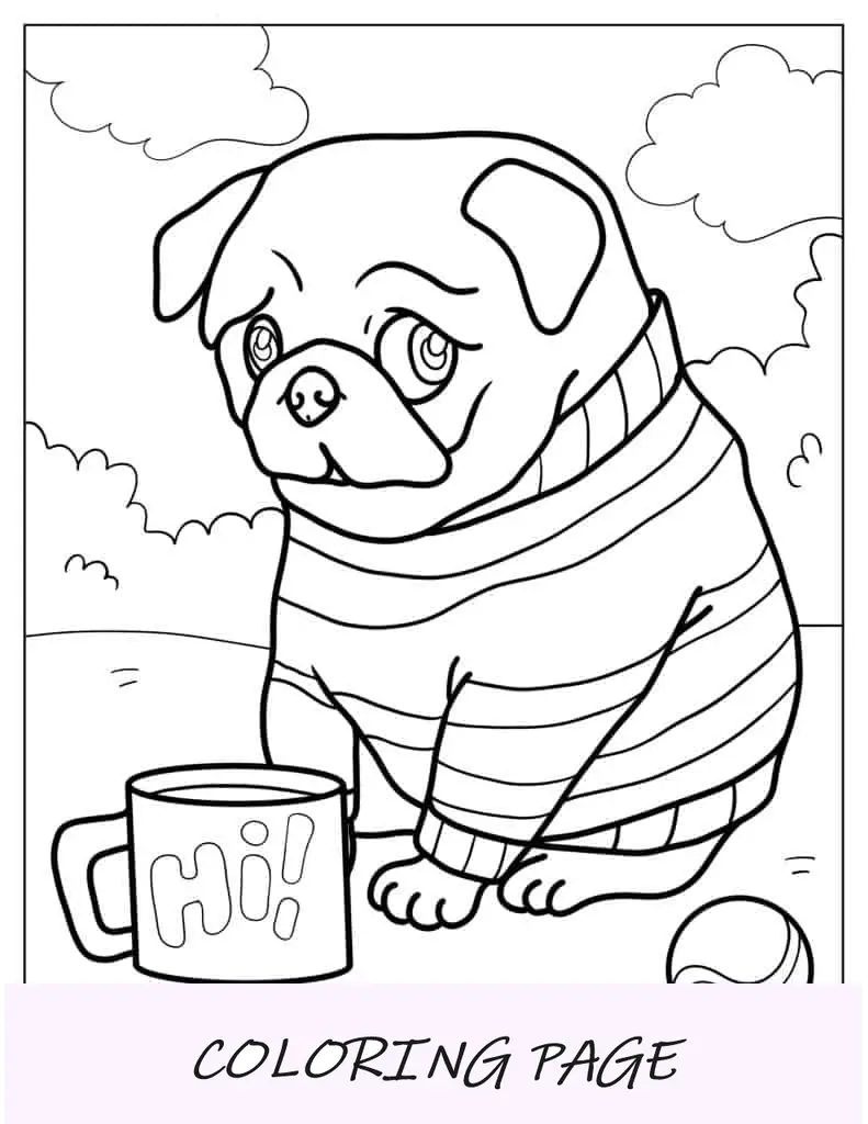 Hoja para colorear de adorable Pug bebé