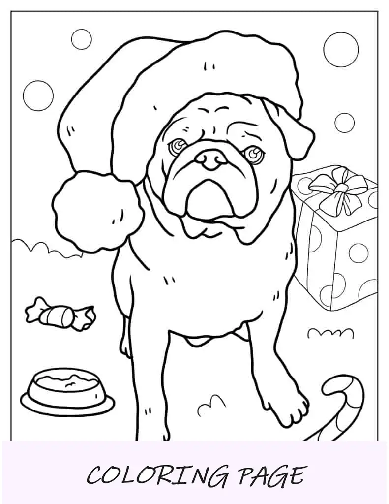 Pug con temática navideña para colorear