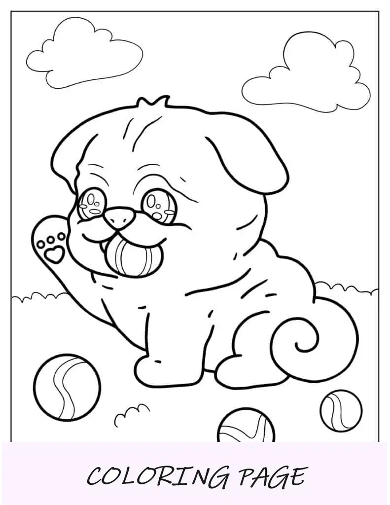 Lindo Cachorro Pug Kawaii Para Colorear