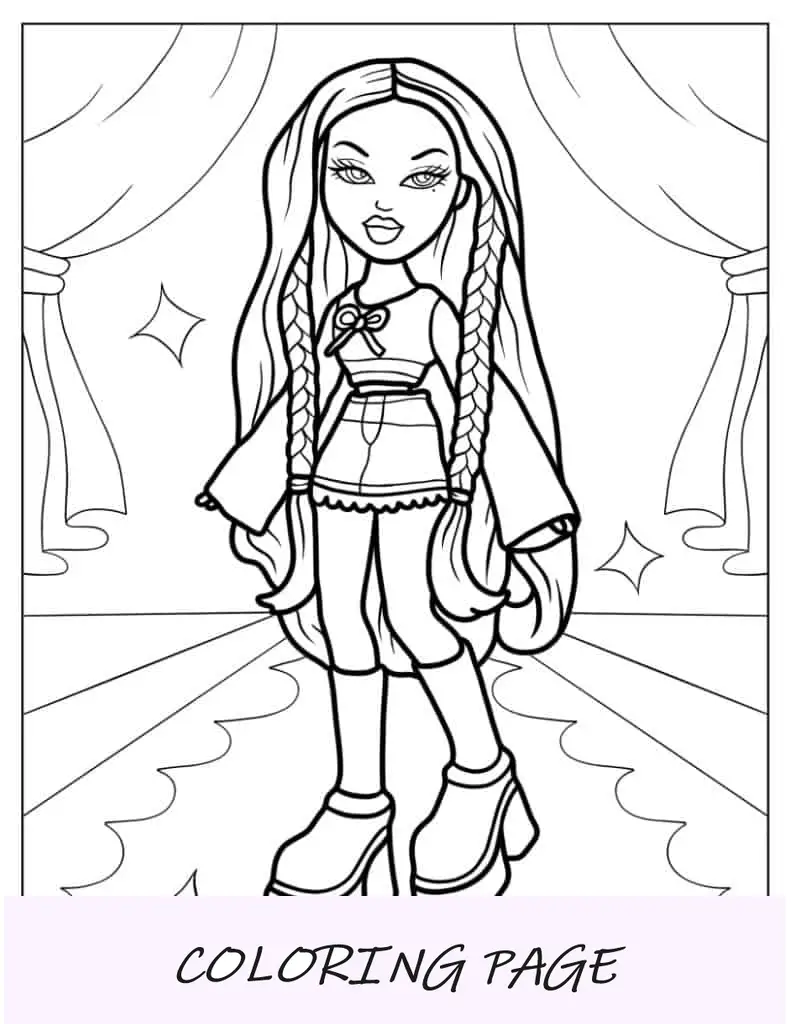 Folha para colorir Bratz Yasmin em saia