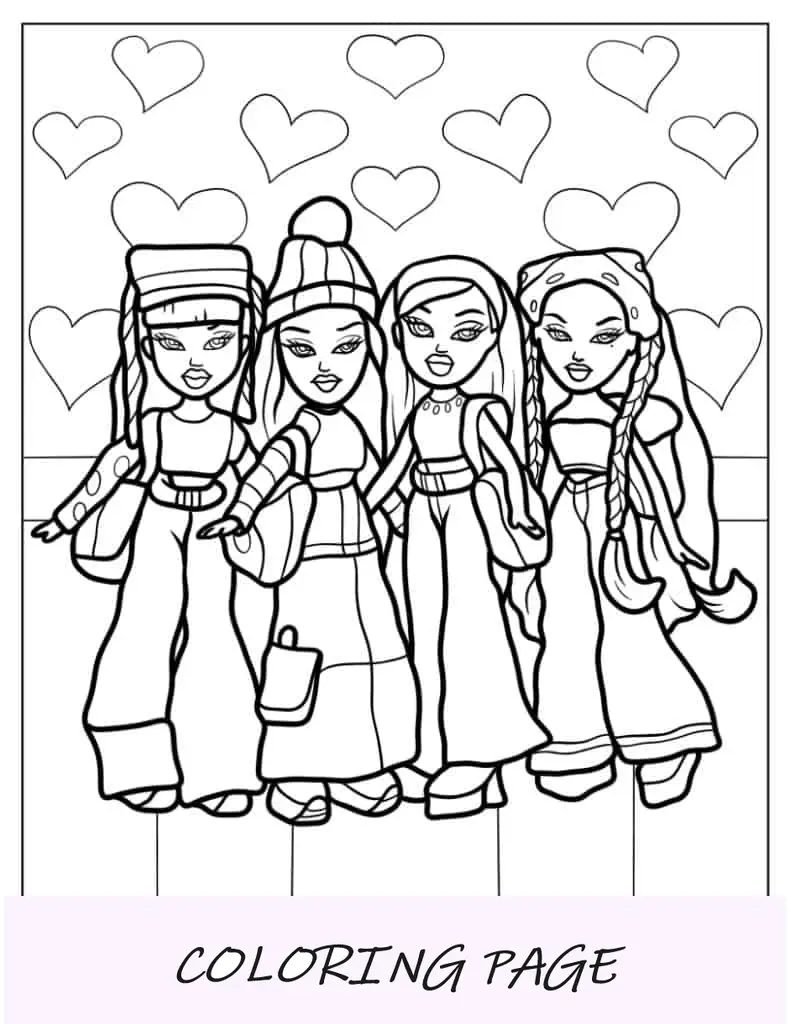 Bratz Jade, Sasha, Cloe e Yasmin colorindo