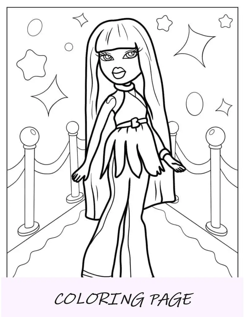 Folha para colorir Bratz Chloe no tapete vermelho
