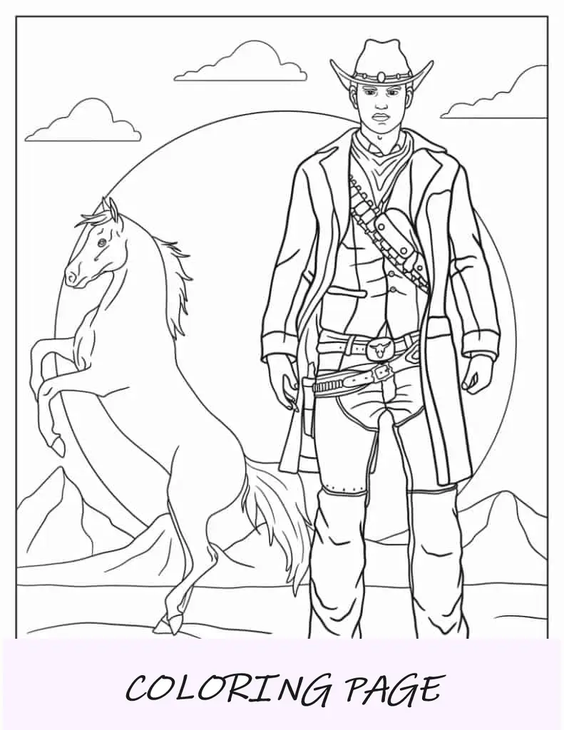 Página para colorir de cowboy fofo para crianças
