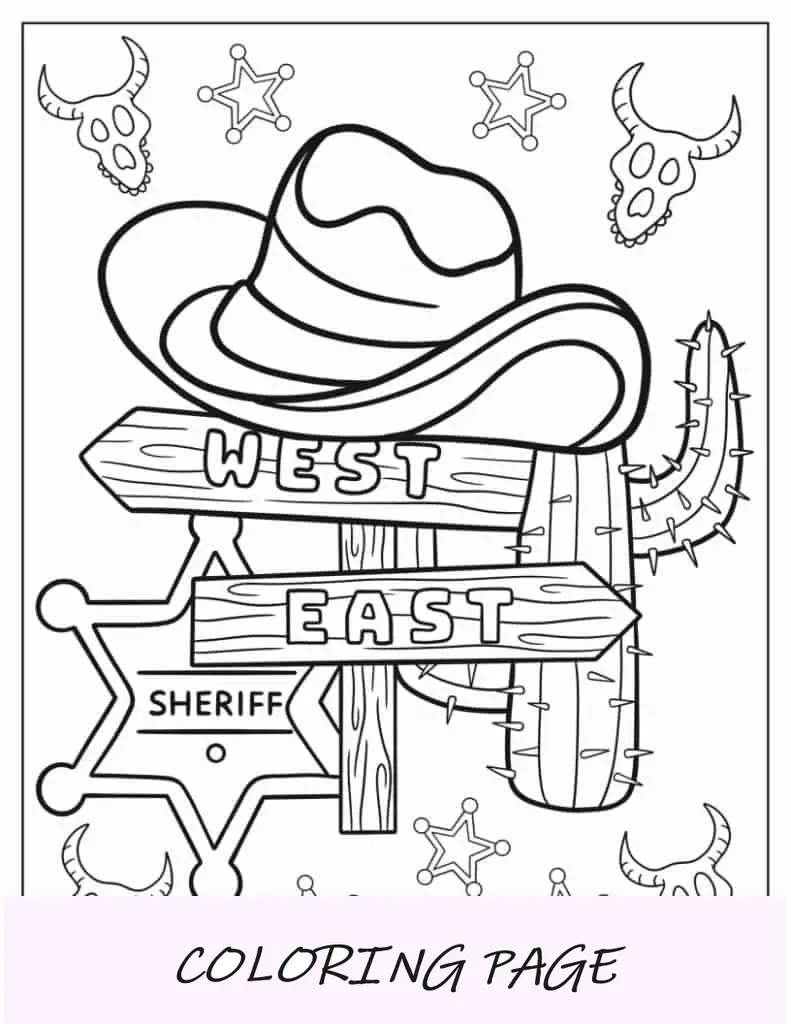 Folha para colorir de chapéu e botas de cowboy para crianças