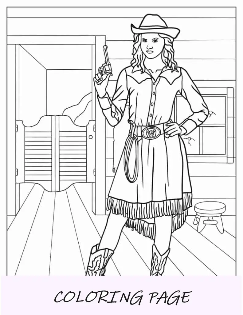 Folha para colorir de cowboy com laço