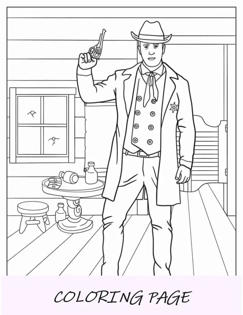 Página para colorir de Cowboy realista em um cavalo