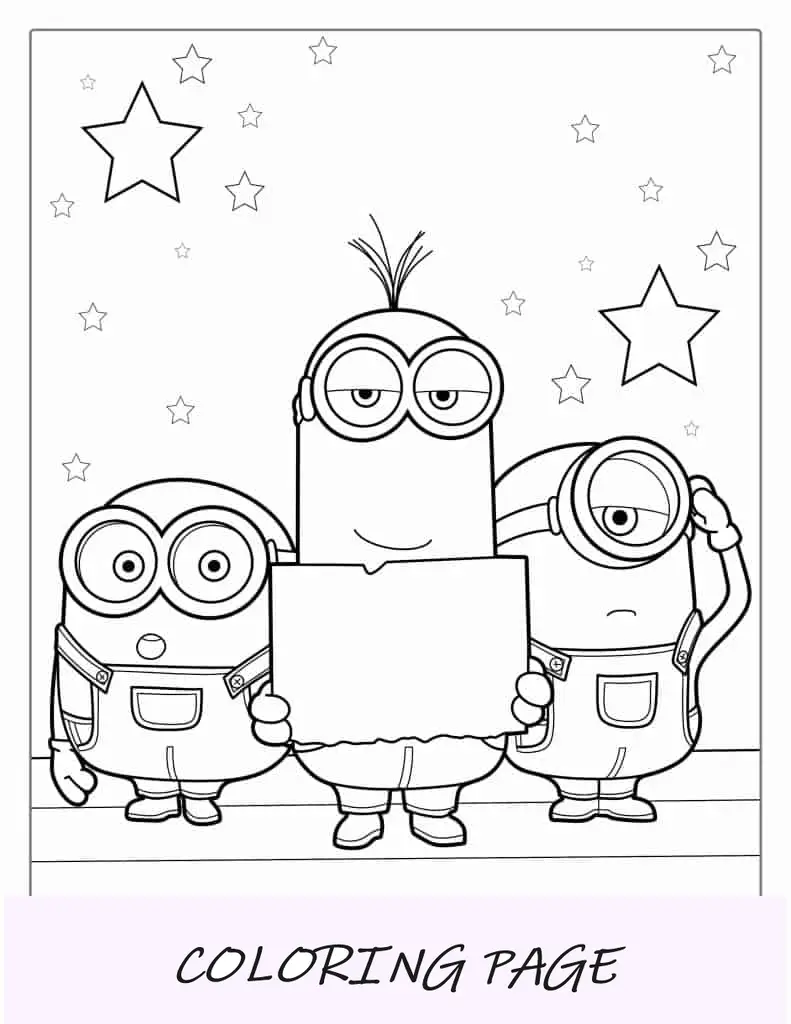 Imagens para colorir de Kevin, Stuart e Bob para crianças