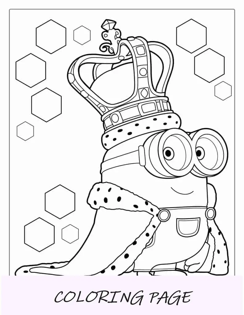 Página para colorir do Rei Minion Bob para crianças