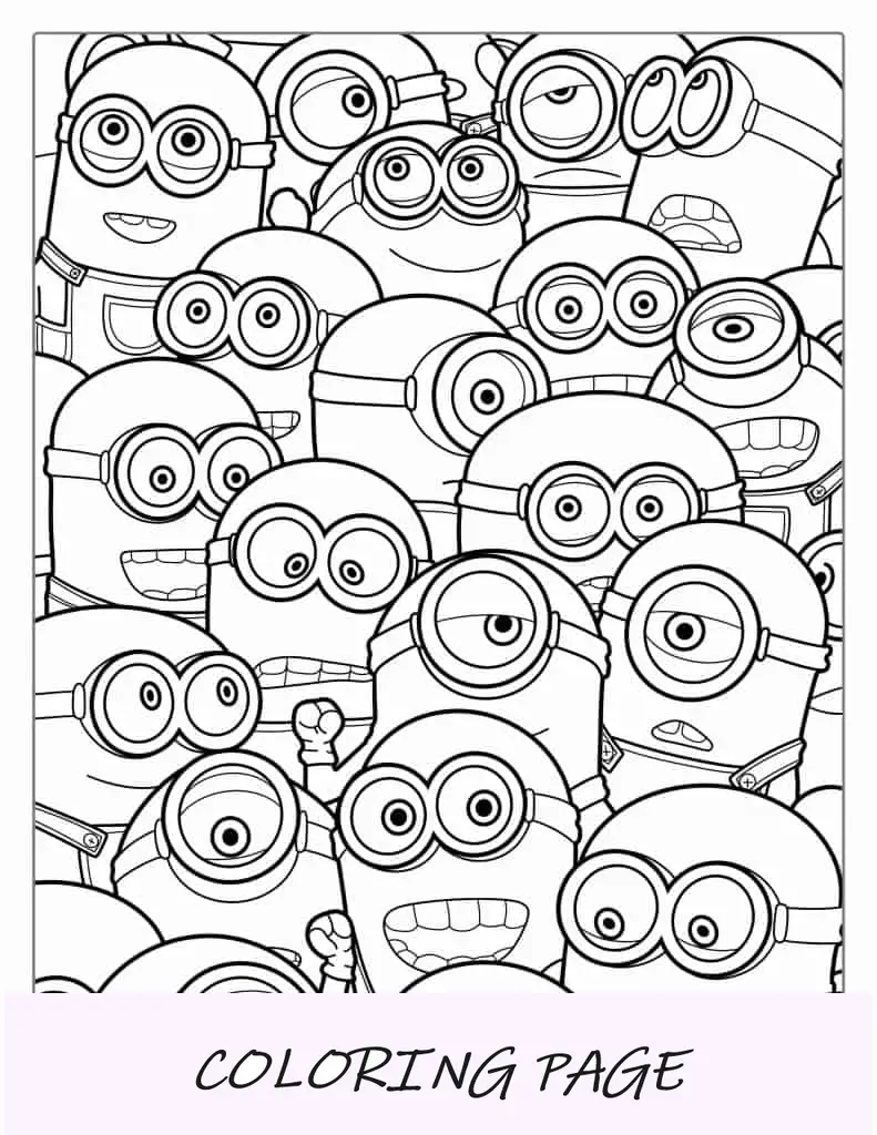 Imagem para colorir de página inteira da família Minion