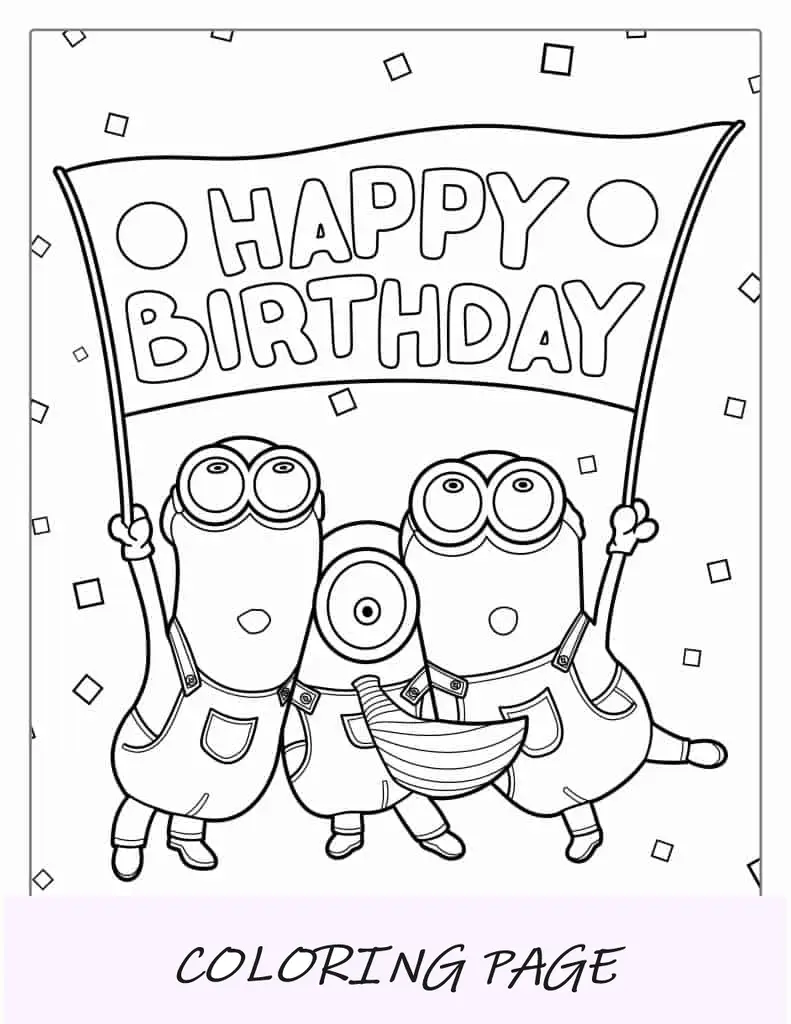 Página para colorir de feliz aniversário do Minion