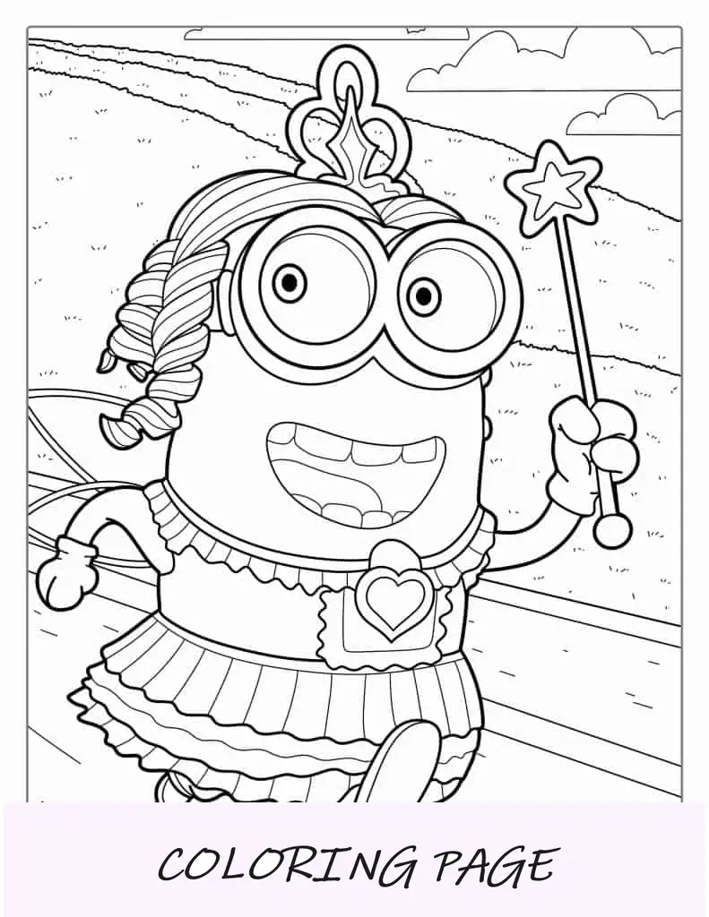 Minion Kevin em um vestido para colorir