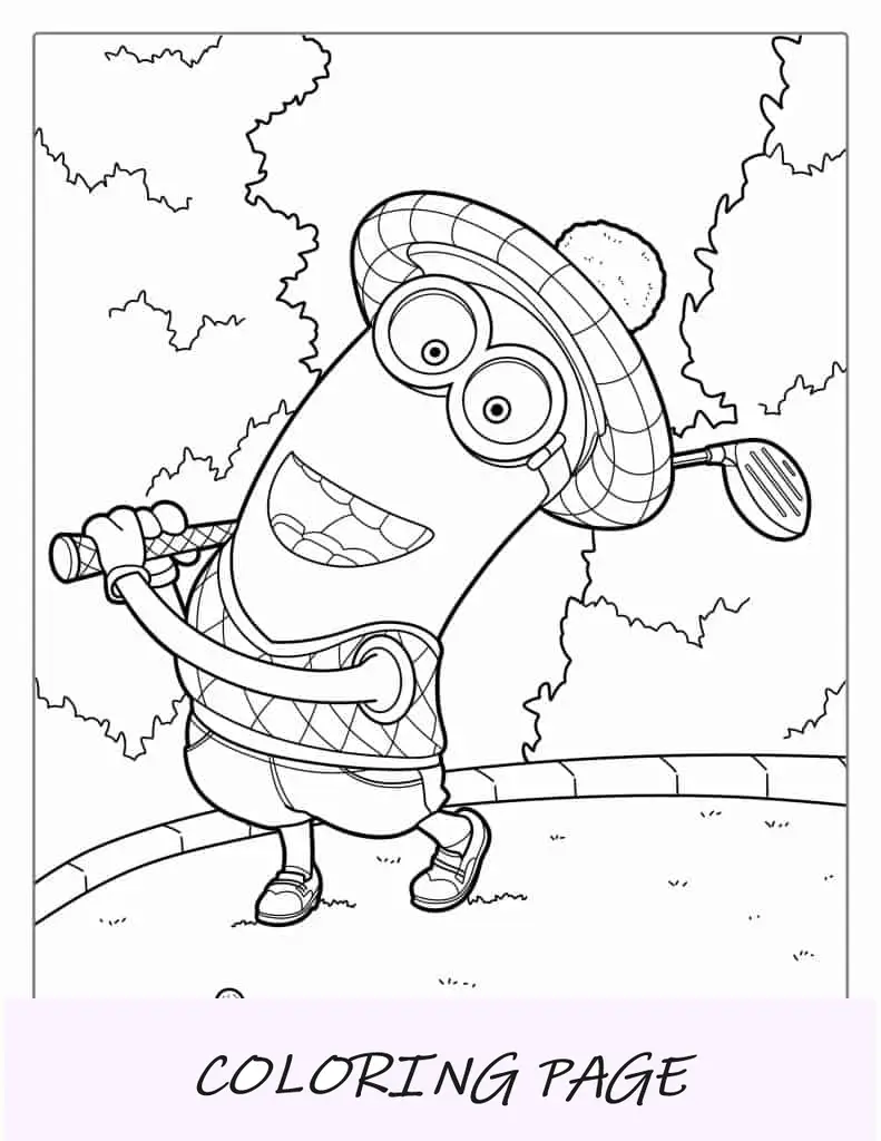 Minion Kevin jogando golfe para colorir