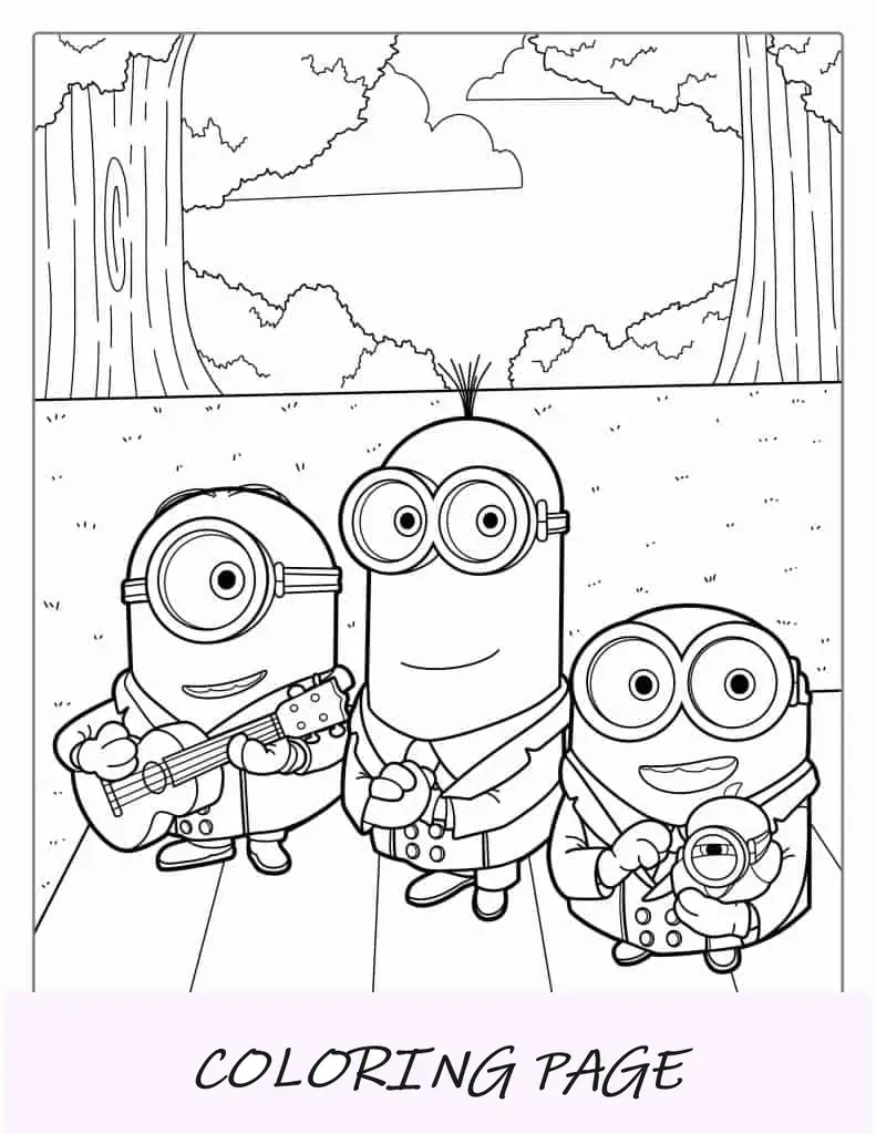 Folha para colorir de Bob, Kevin e Stuart