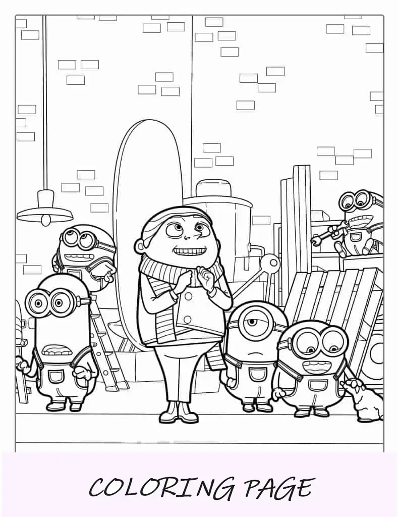 Jovem Gru com Minions para colorir