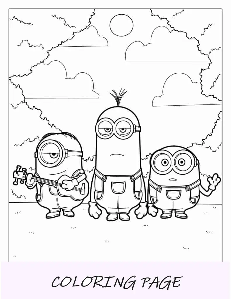 Folha para colorir Bob, Kevin e Stuart Minion