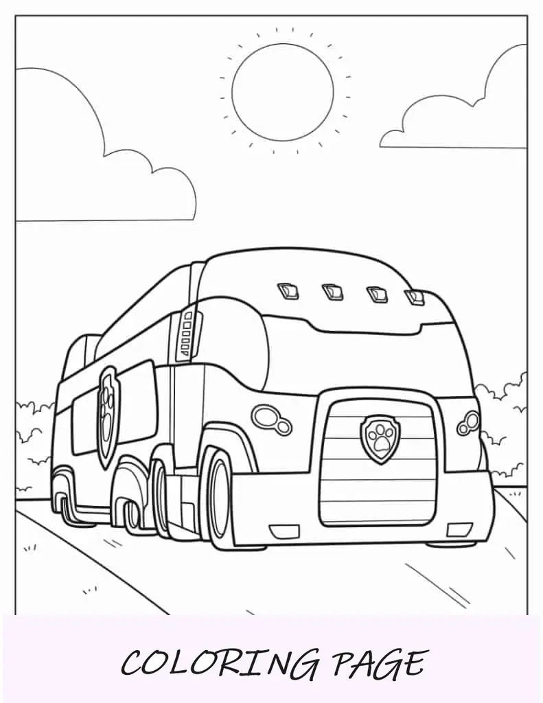 Página para colorir do ônibus da patrulha canina