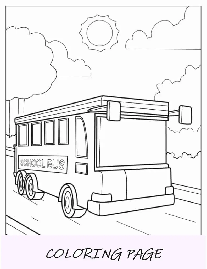 Página para colorir de ônibus escolar moderno