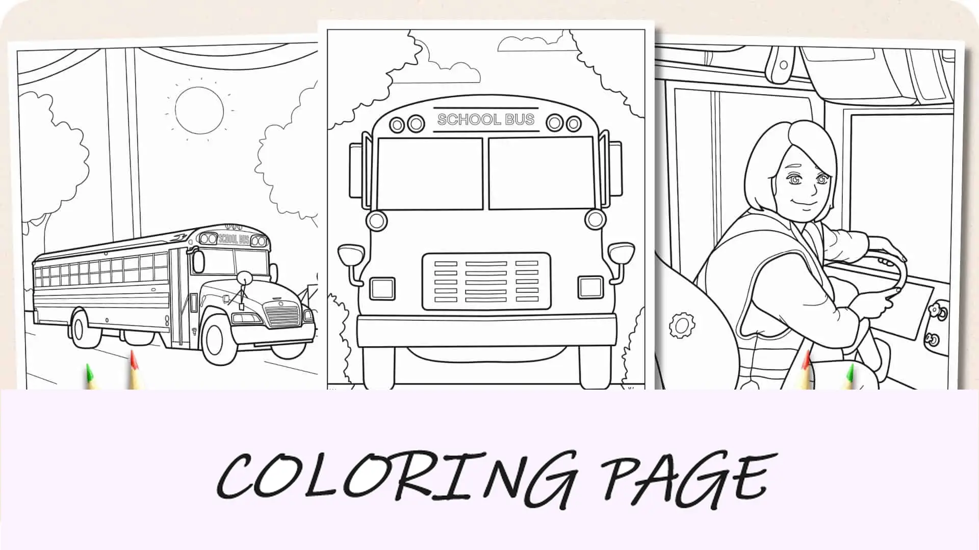 Imagem em destaque da página para colorir do ônibus escolar