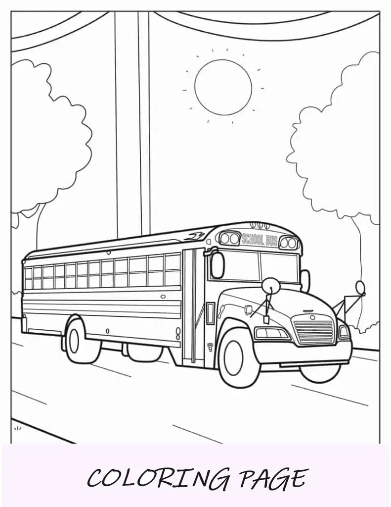 Folha detalhada para colorir de ônibus escolar para crianças