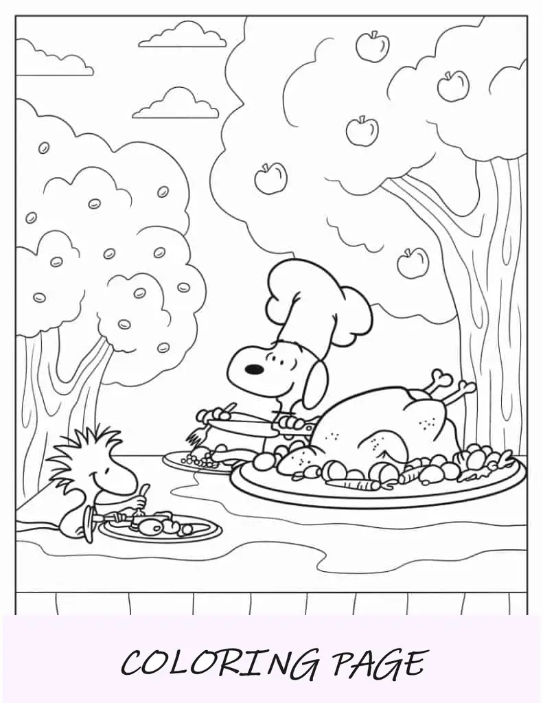 Snoopy e Woodstock mangiano il tacchino del Ringraziamento